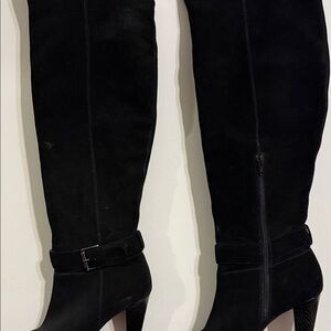 Paris Hilton Black Knee-High Peep Toe Women's Boots